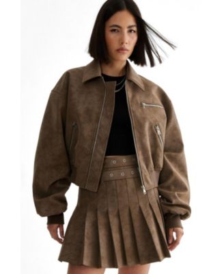 Women's Faux Leather Bomber Jacket