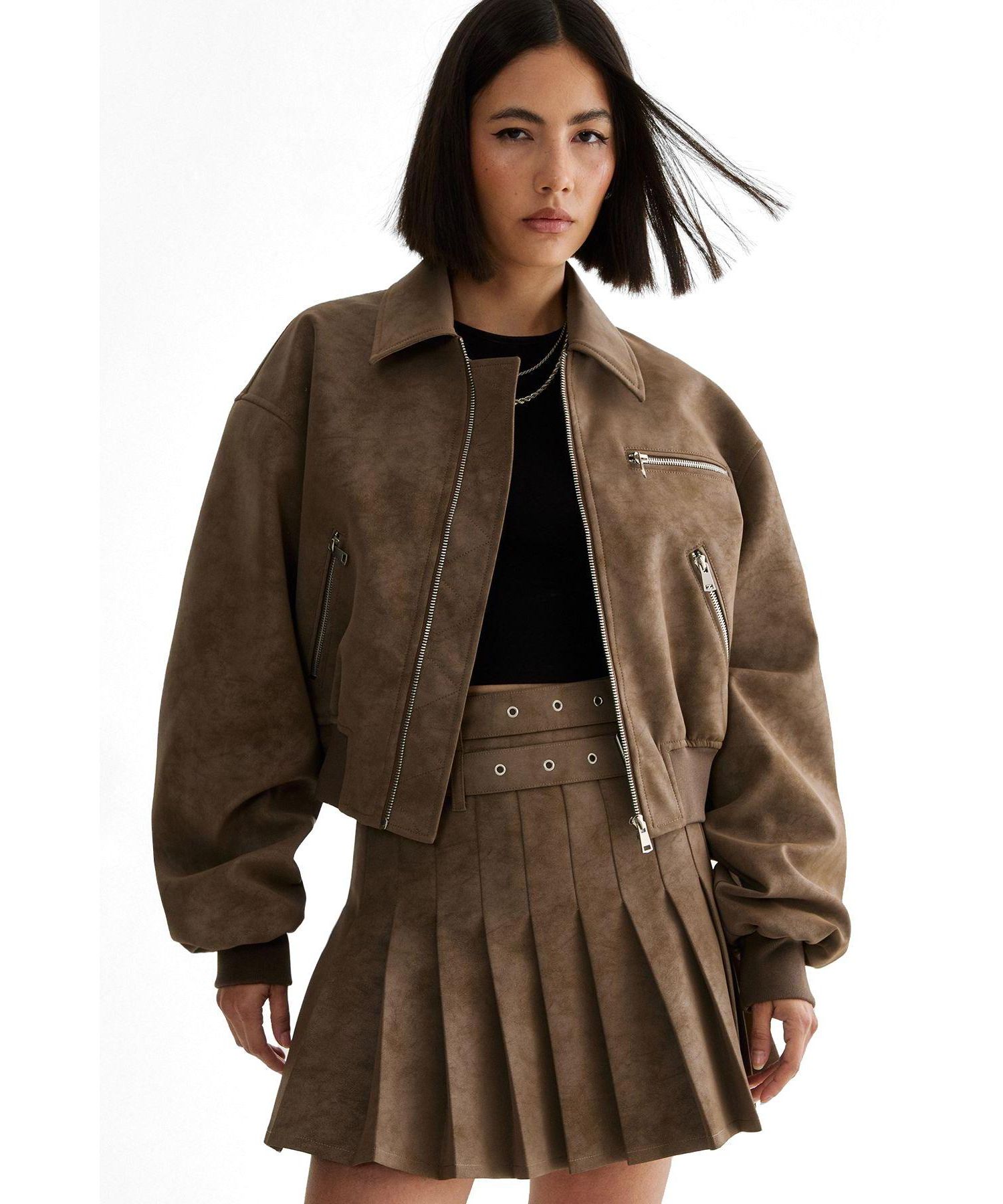 Women's Faux Leather Bomber Jacket