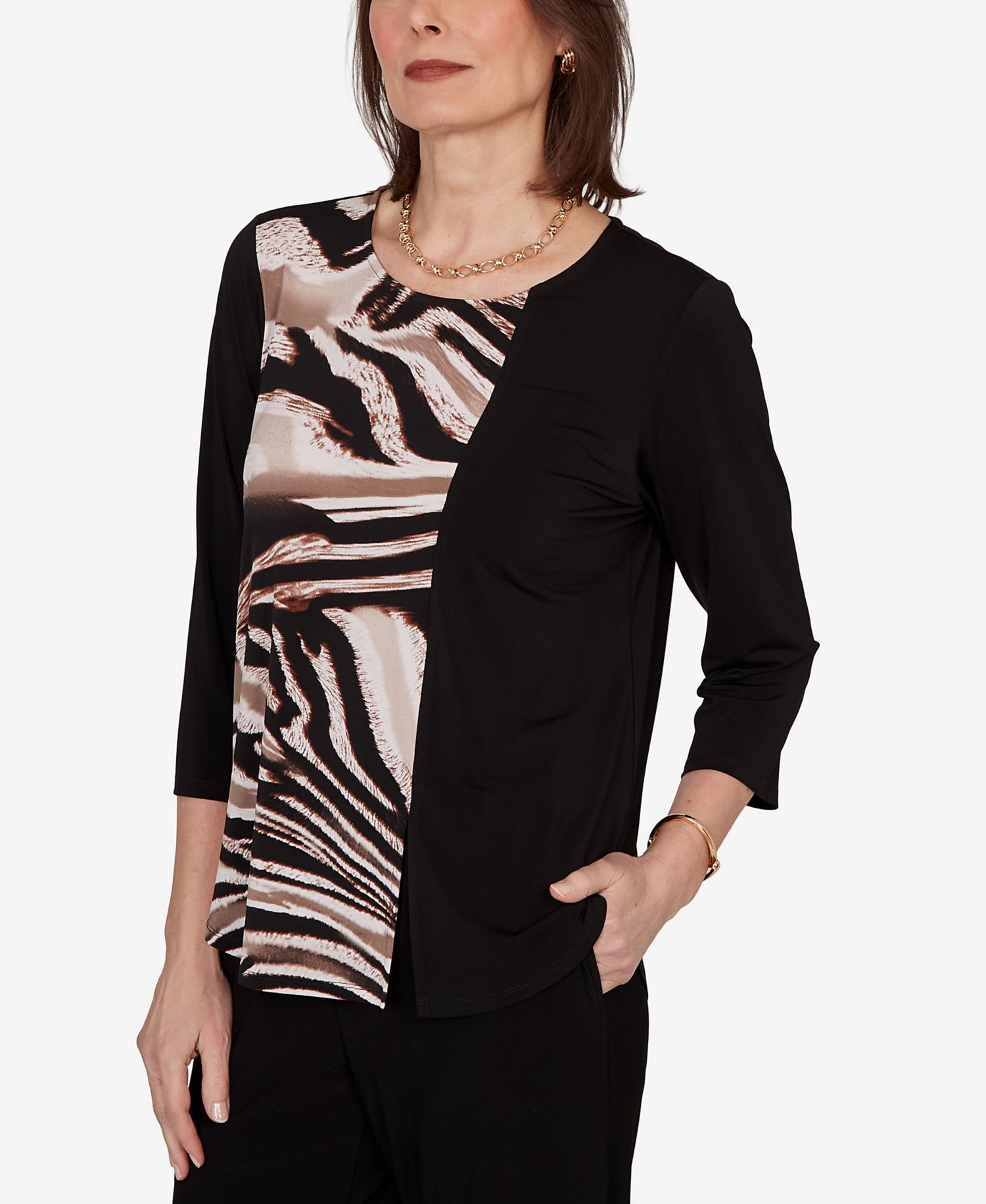 Petite Vertical Spliced Animal Printed Top