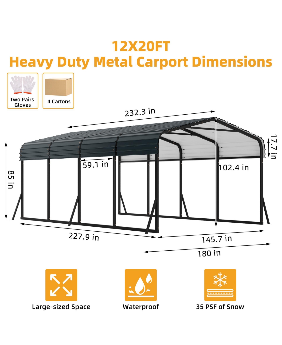 homfan 12x20 Feet Heavy Duty Metal Carport, Galvanized Steel Frame with Durable Roof Panels, Vehicle Parking Shelter