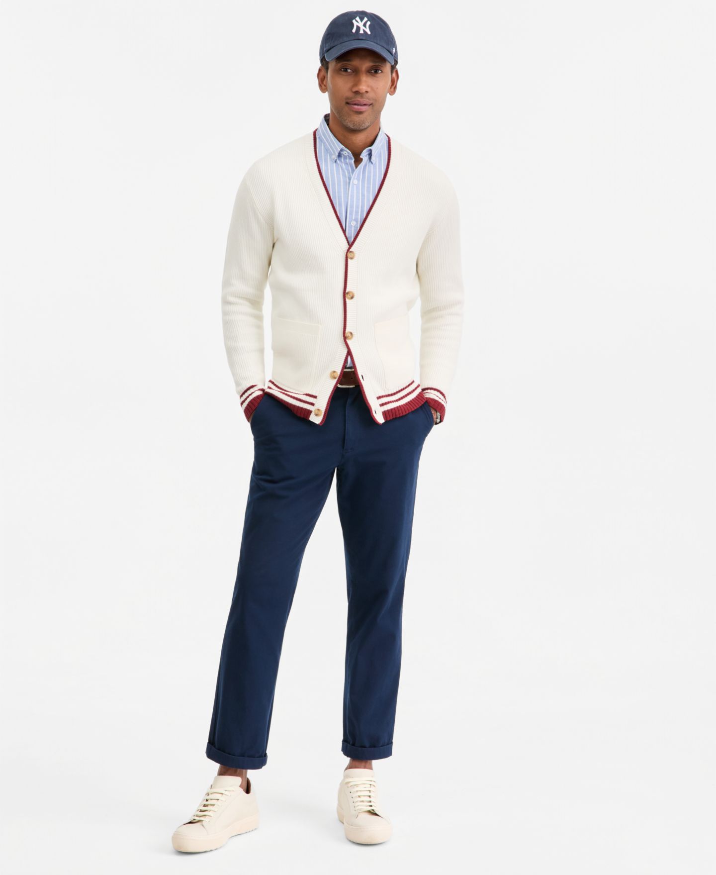 Мужской кардиган Club Room Varsity Tipped Cardigan, цвет: Зимняя слоновая кость — фото 2