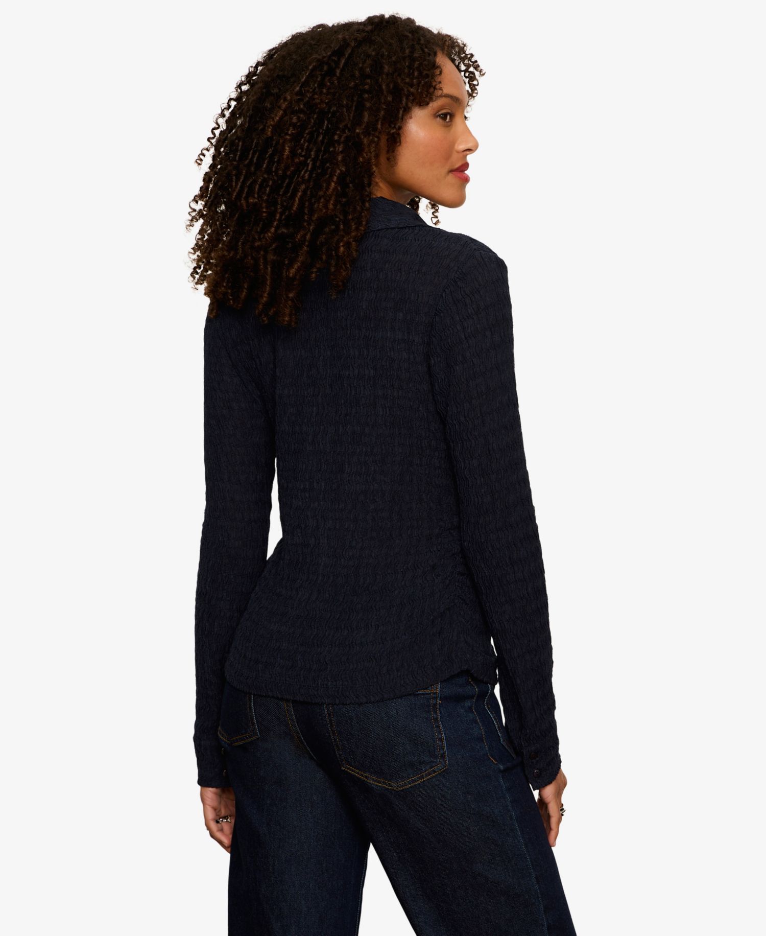 Petite Juno Textured Long-Sleeve Spread Collar Shirt