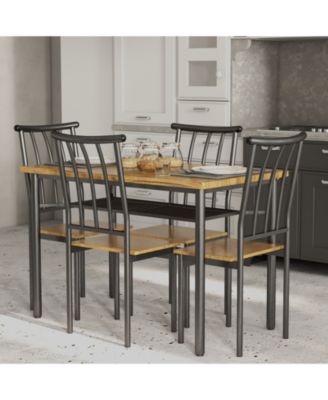 Farmhouse Kitchen Table Set for 4 with Storage Rack and 4 Chairs, 5-Piece Modern Square Kitchen Table Set, Dining Room Table Set