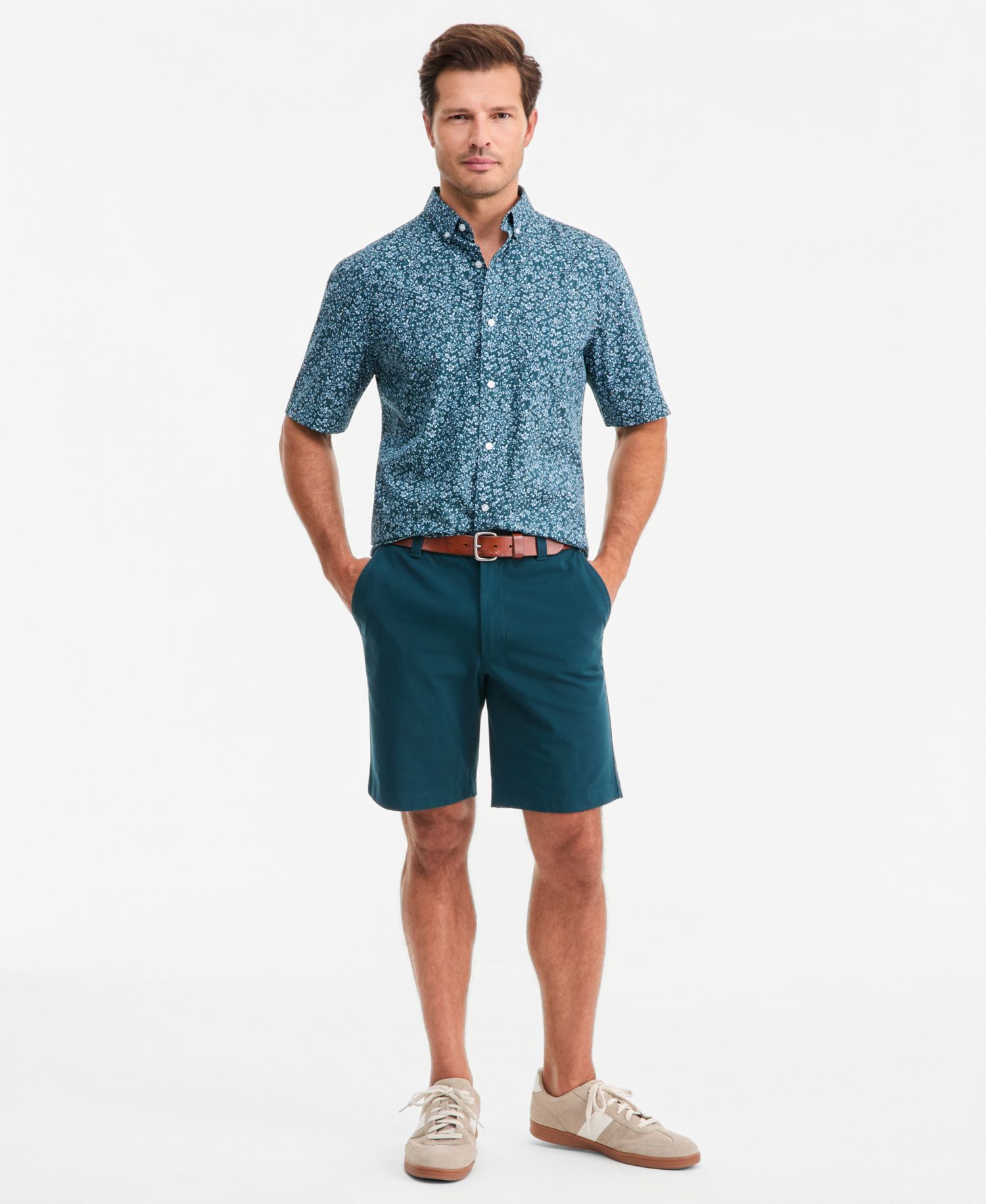 Men's Poplin Duo-Tone Floral Short-Sleeve Shirt