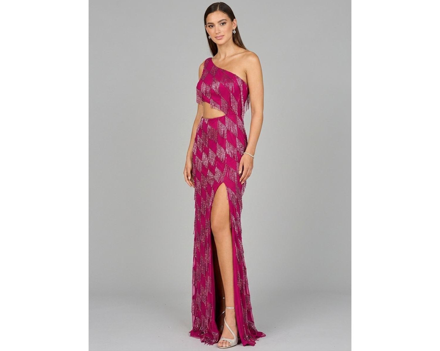 Women's One Shoulder Fringe Gown