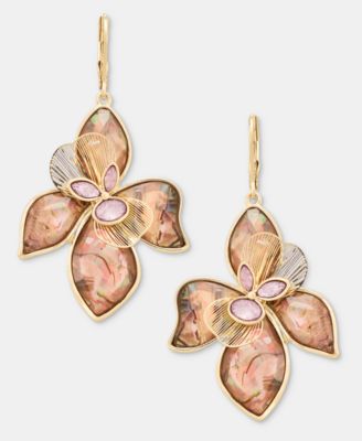 Gold-Tone Large Flower Drop Earrings