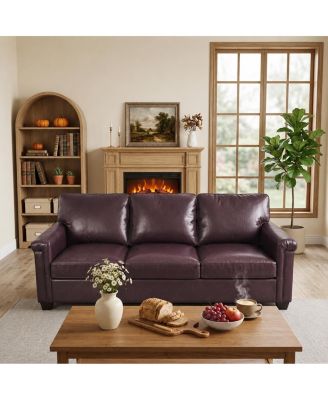 87.8'' Modern 3 Seater, Faux Leather Couch with 22" Deep Seat, Wide Square Arms, Firm Cushions, Heavy Duty Frame, Easy to Clean for Apartment, Office