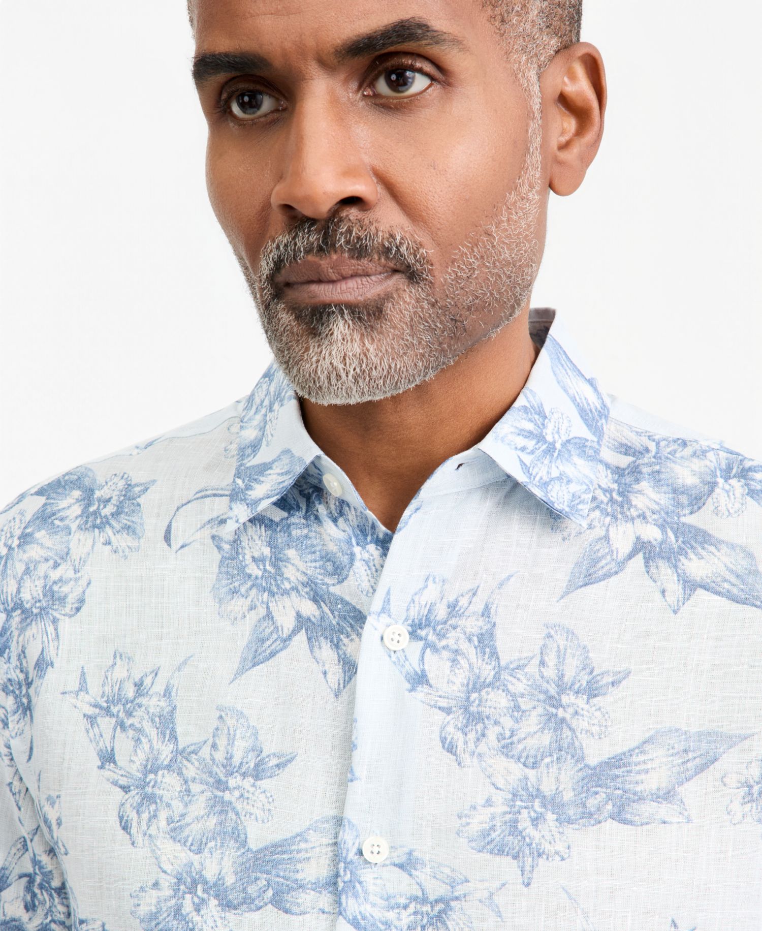 Men's Linen Floral-Print Short-Sleeve Shirt