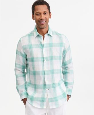 Men's Plaid Linen Button-Up Shirt