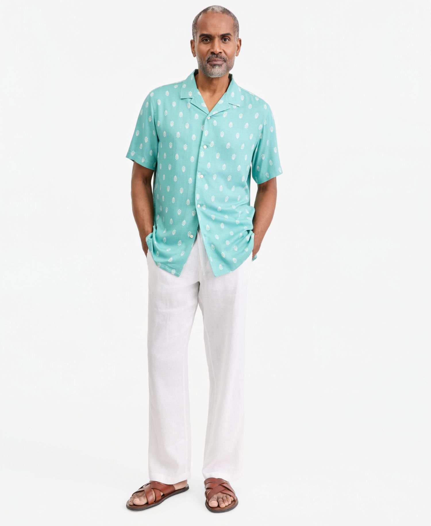 Men's Foulard-Print Silk Short-Sleeve Shirt