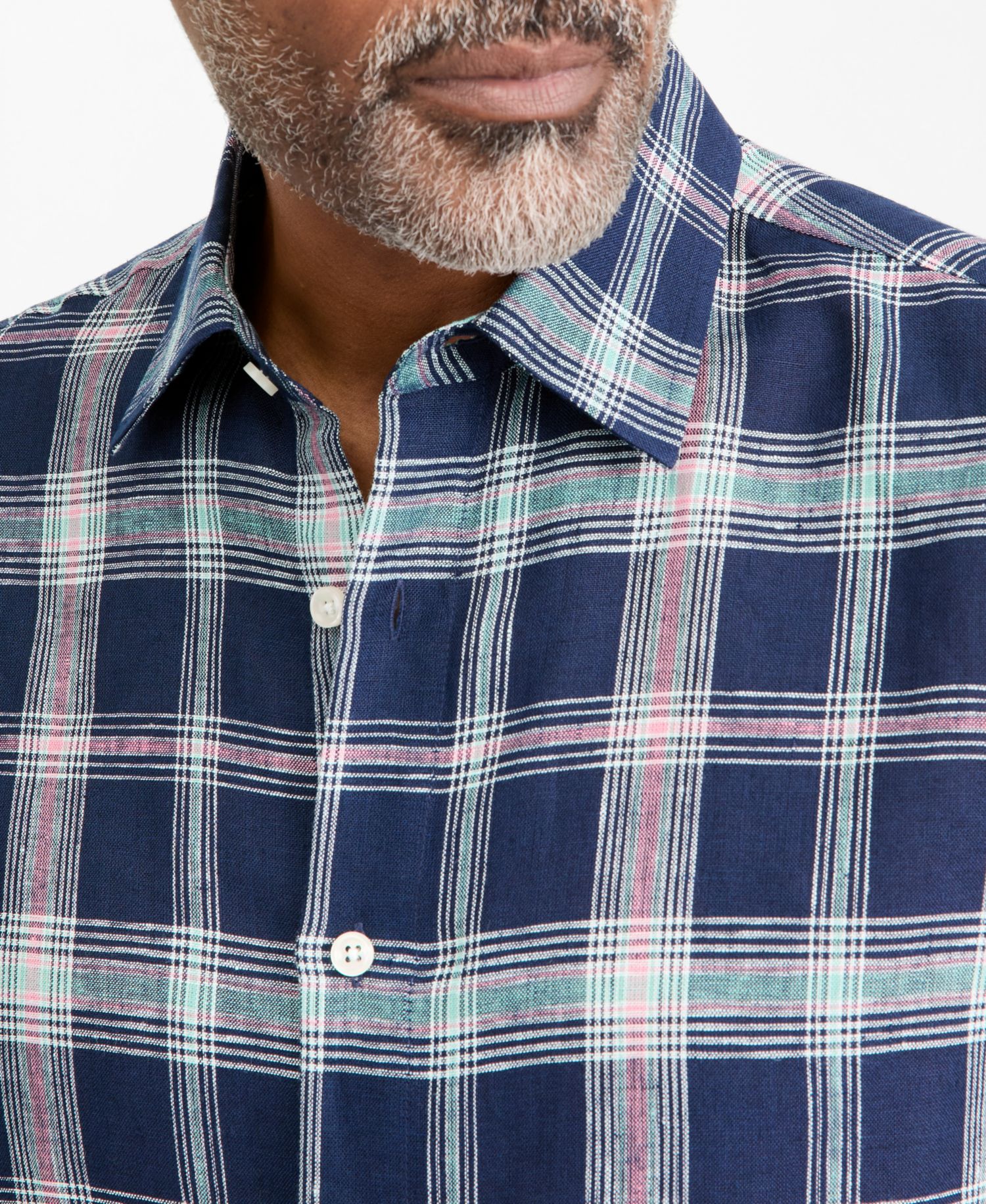 Men's Plaid Linen Button-Up Shirt