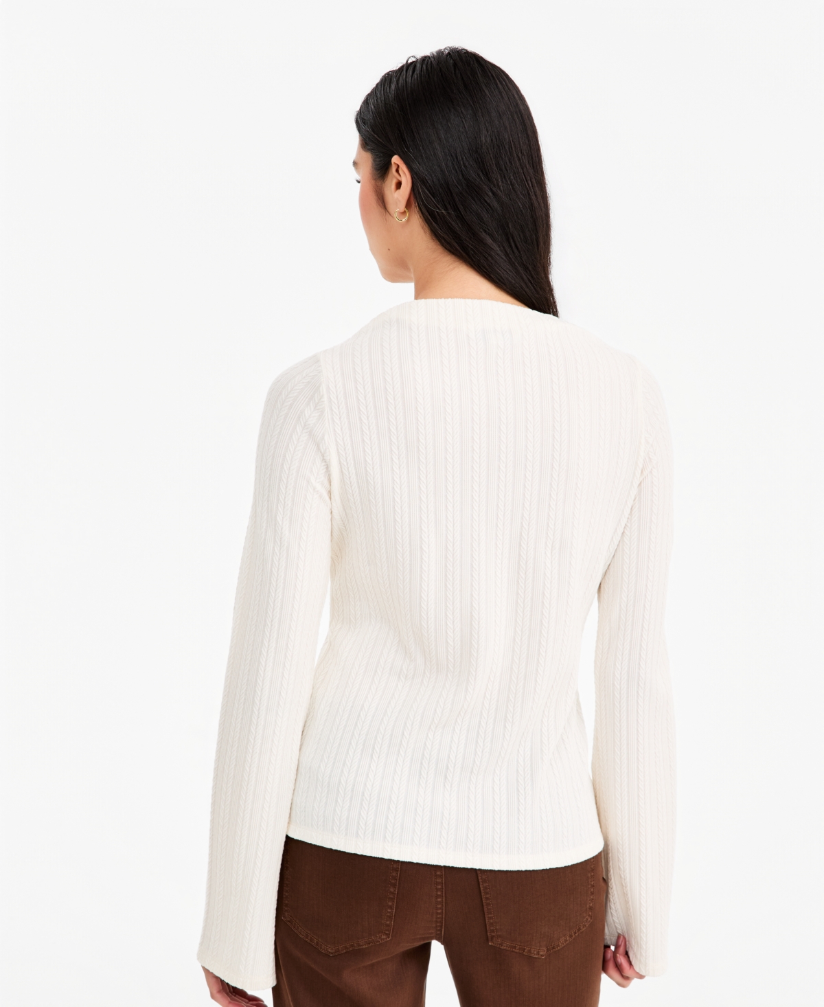 Liverpool Los Angeles Women's Boat-Neck Asymmetrical-Button-Placket Bell-Sleeve Blouse