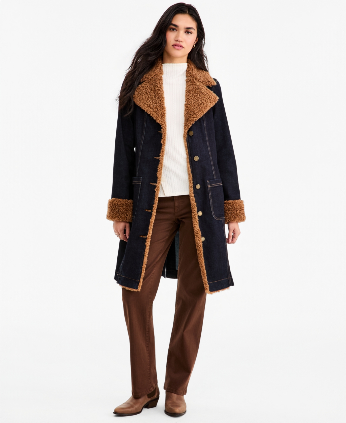 Liverpool Los Angeles Women's Sherpa-Trim Notch-Collar Jacket