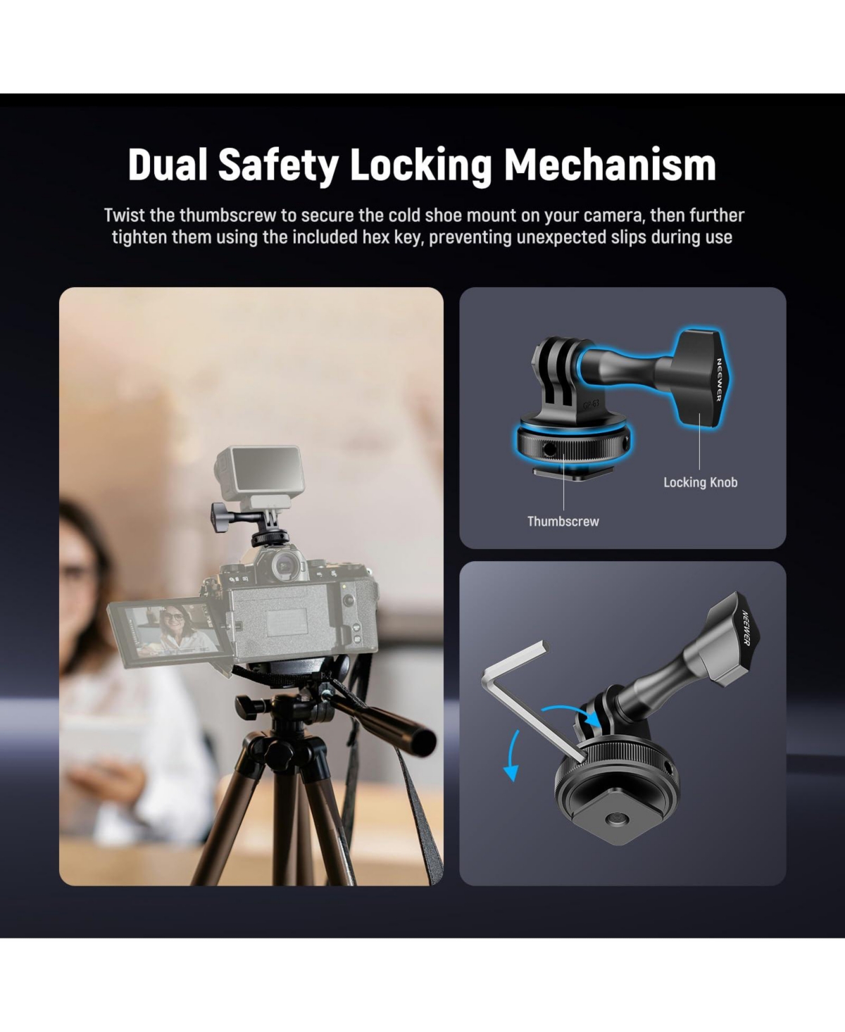 Neewer Gp-63 Camera Mounting Accessory for select GoPro, Dji and Insta360 action cameras