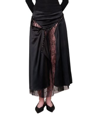 Women's The Party Edit Slit Lace Panel Satin Maxi Skirt