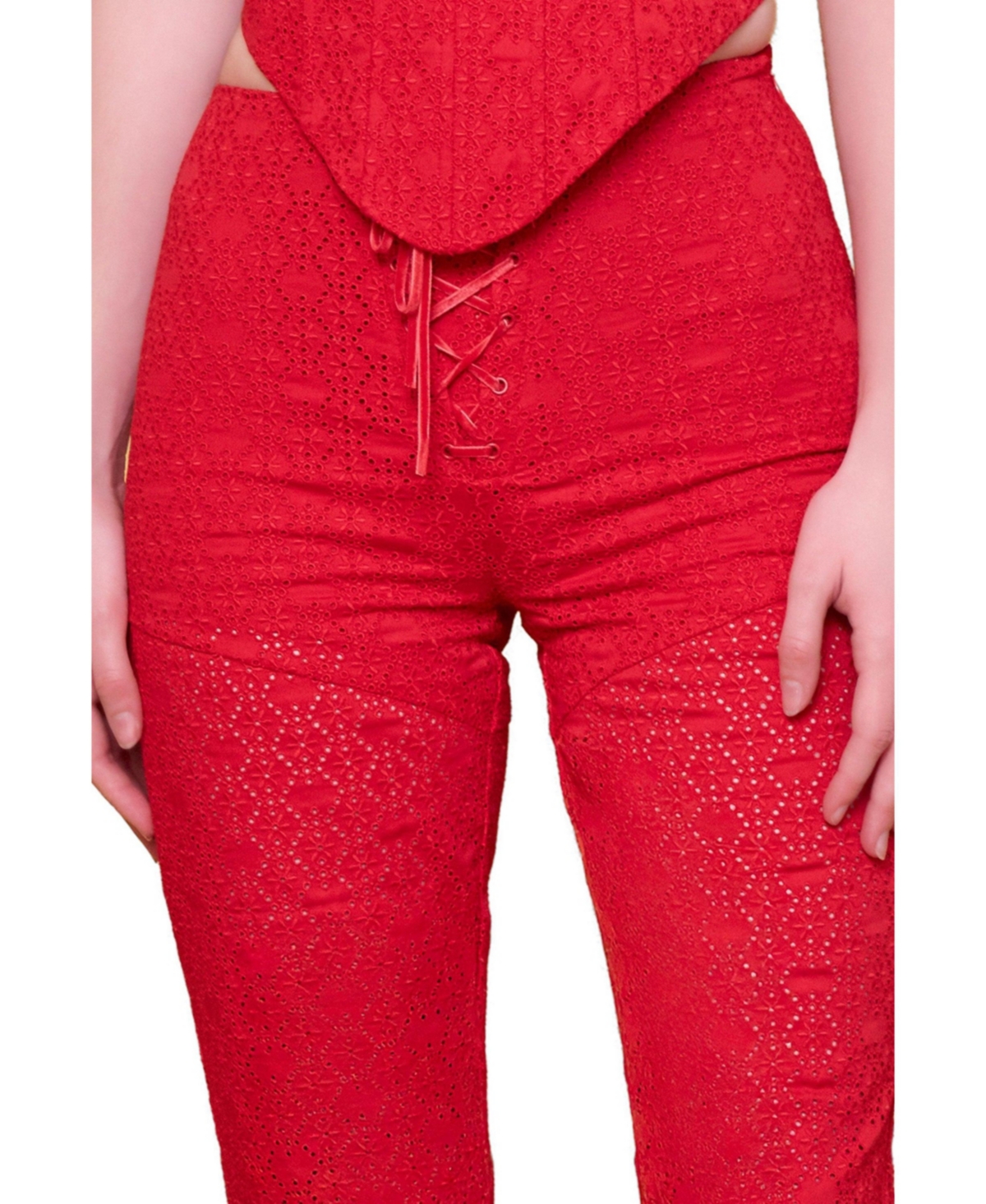 Pcfg Women's The Broderie Anglaise Edit High Rise Embroidered Flare Pants