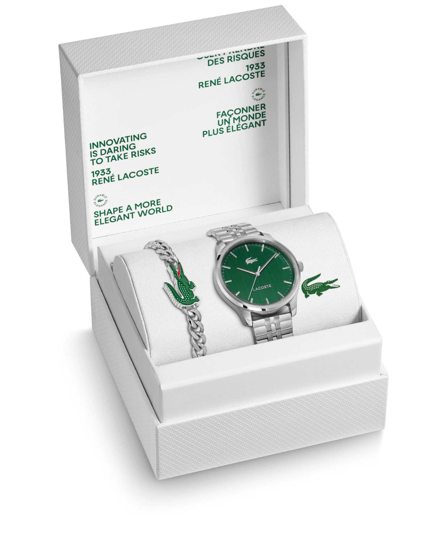 Мужские часы Lacoste Quartz Gift Set Silver-Tone Stainless Steel Bracelet Watch 42mm — фото 4