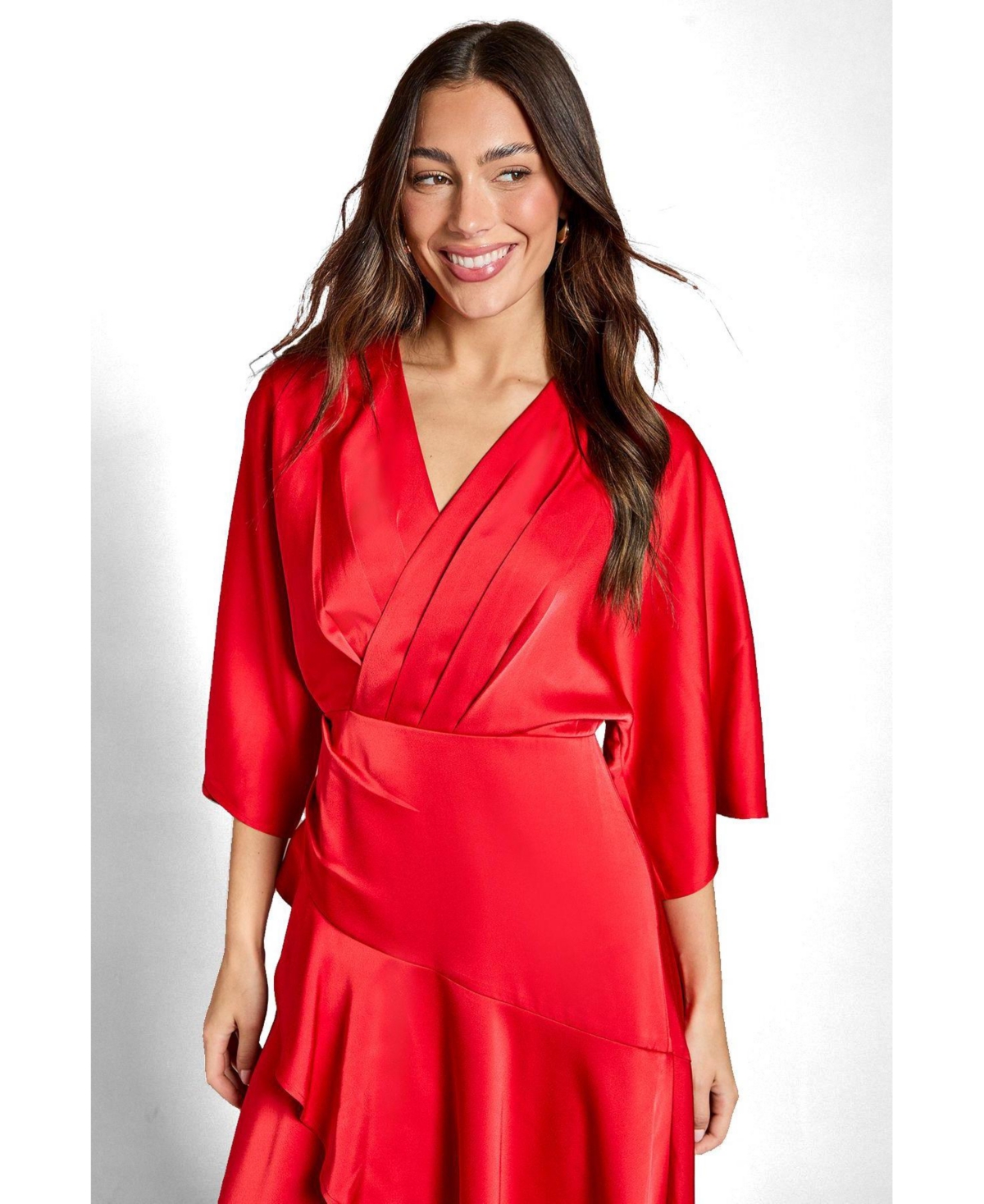 Coast Women's Satin Back Crepe Ruffle Wrap Midi Dress