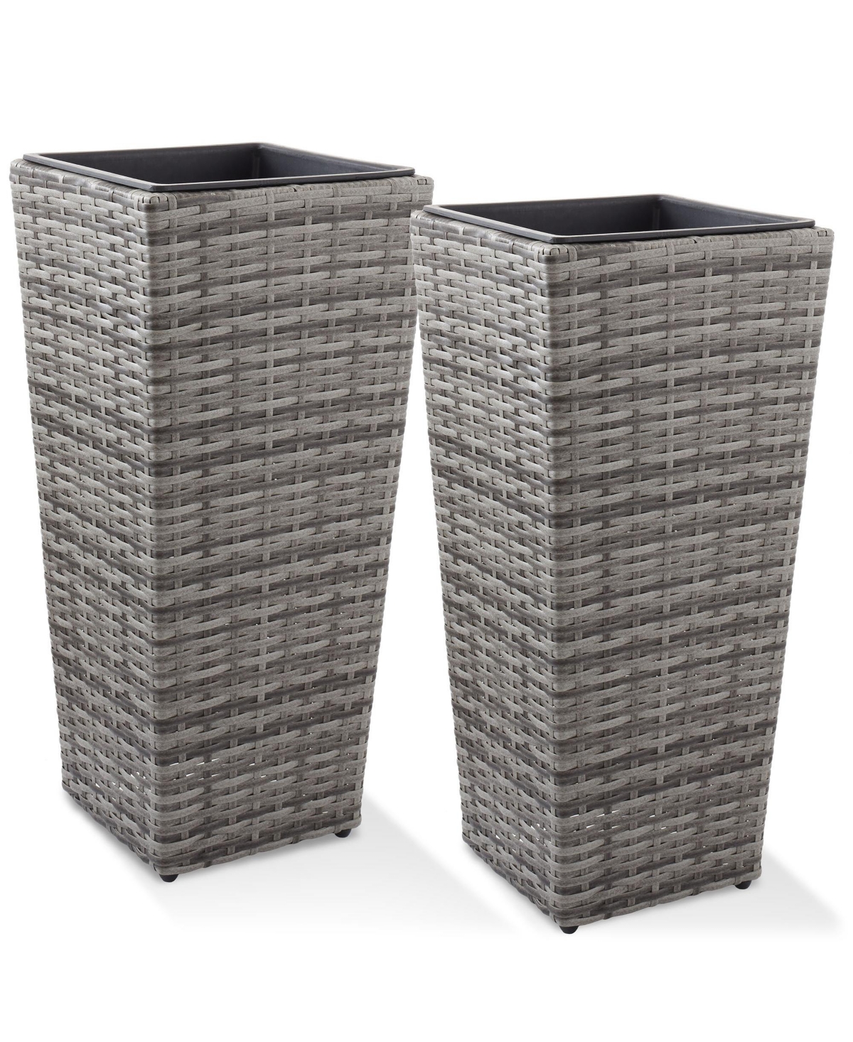 Casafield (Set of 2) All-Weather Outdoor Planters with Liners - White, Tall Tapered Plant Boxes Flower Pots for Front Porch, Patio, Garden