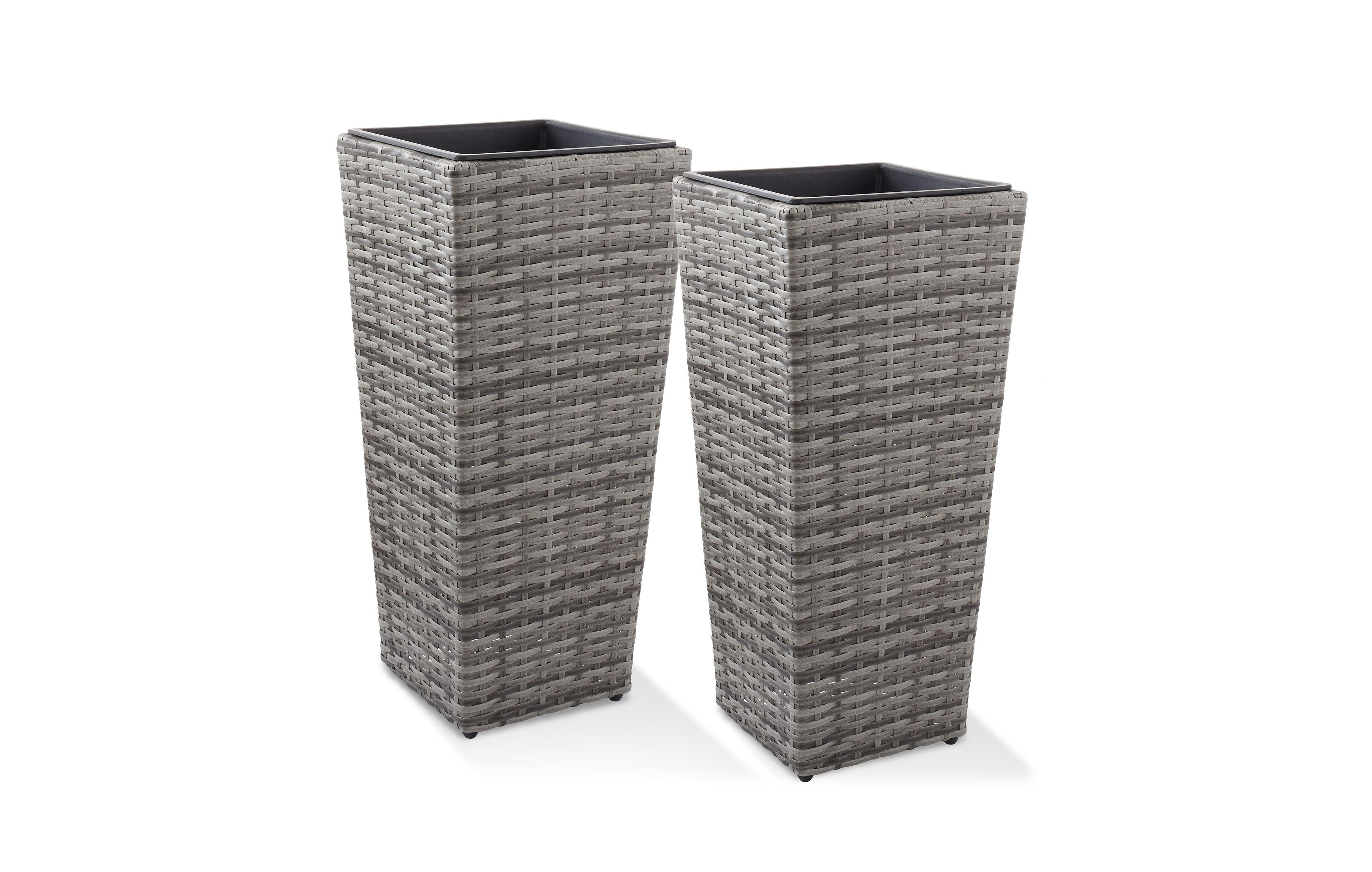 Casafield (Set of 2) All-Weather Outdoor Planters with Liners - White, Tall Tapered Plant Boxes Flower Pots for Front Porch, Patio, Garden