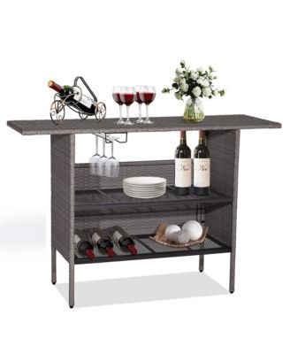 Patio Rattan Wicker Bar Height Counter Table Storage Shelf Rail Garden