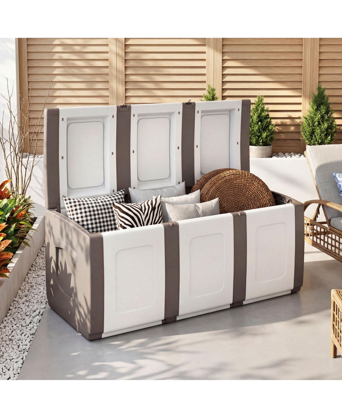 Gymax Deck Box Patio Container w/ Lockable Lid Weatherproof Plastic Storage Bin