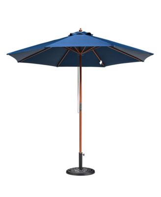 9 Feet Solid Wood Patio Umbrella with Retro Base Pulley Lift for Resort Outdoor Event Decor Rental Wedding Party