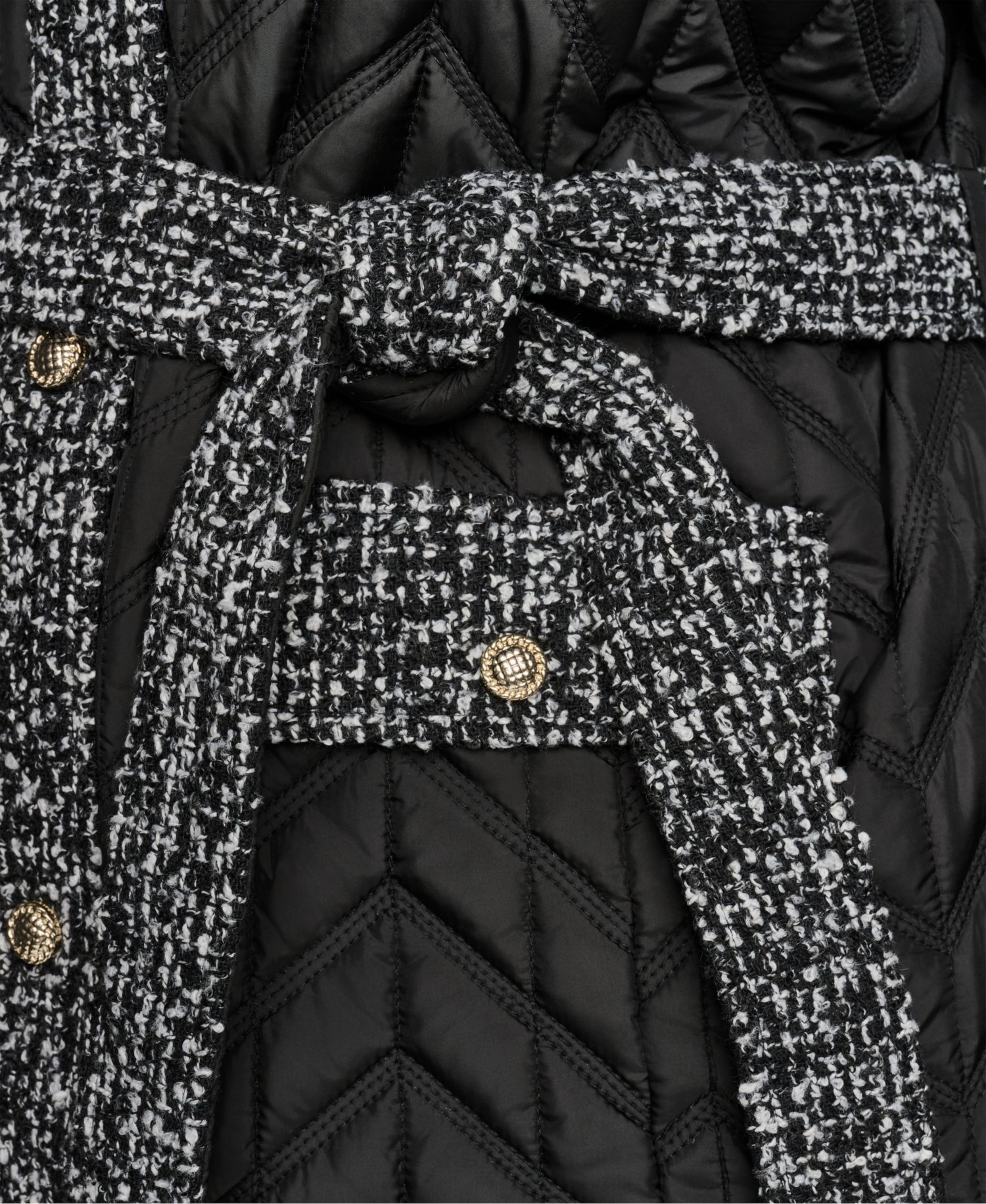 Plus Size Long Quilted Tweed-Trim Coat