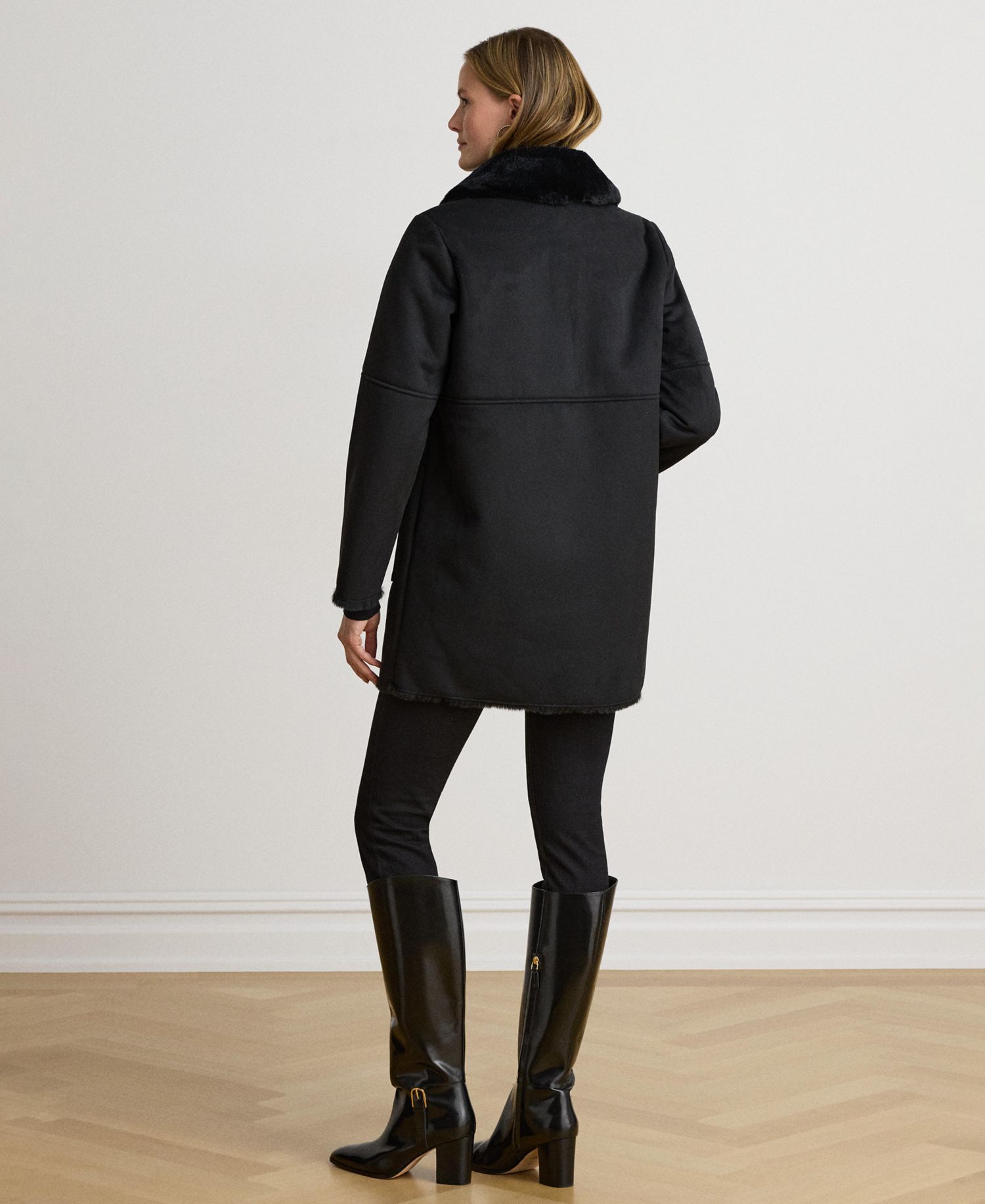 Women's Shearling Coat with Faux Fur Collar