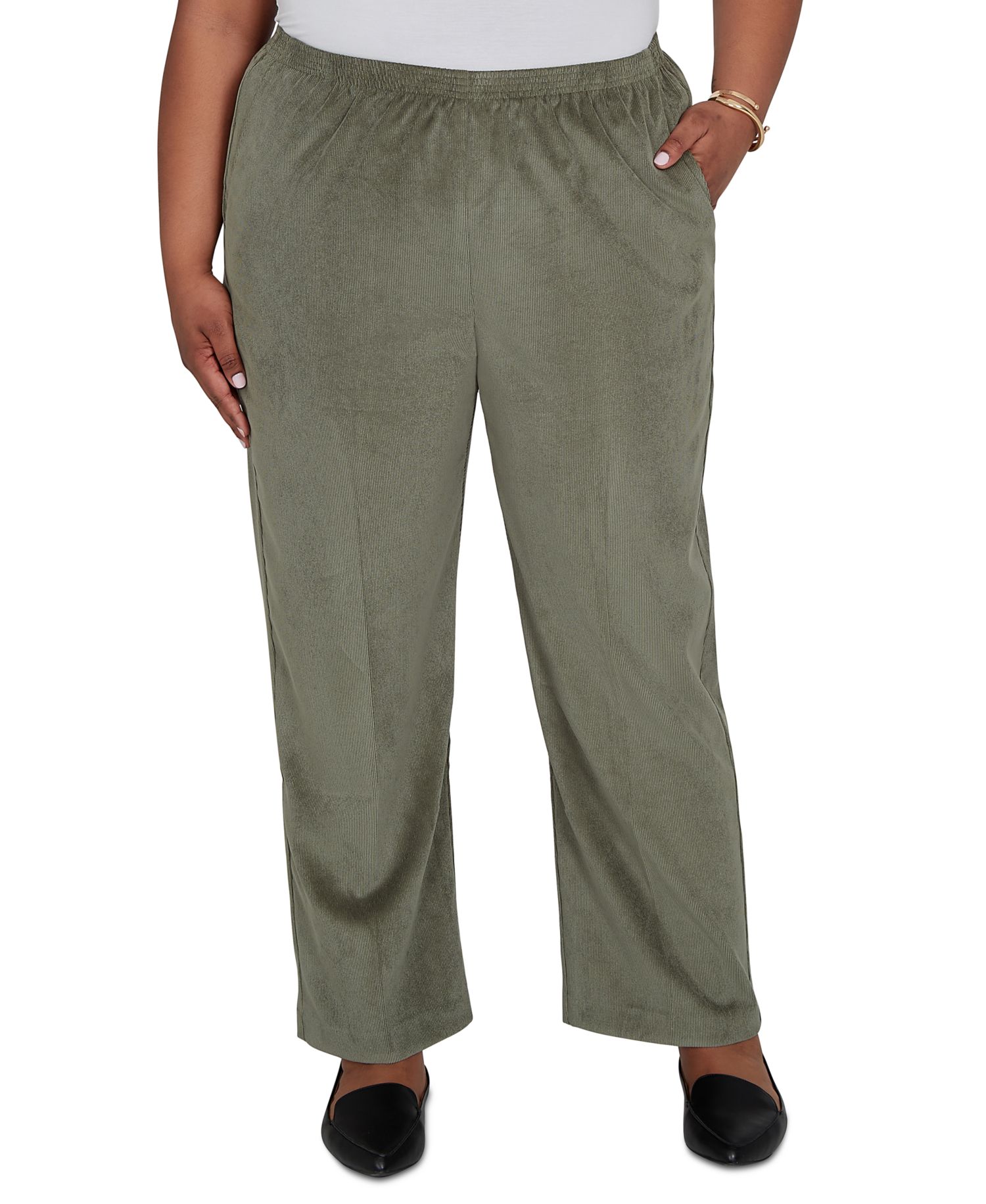 Plus Size Corduroy Elastic Waistband Pants