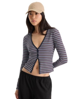 Women's Rib V-Neck Button-Front Cardigan Sweater