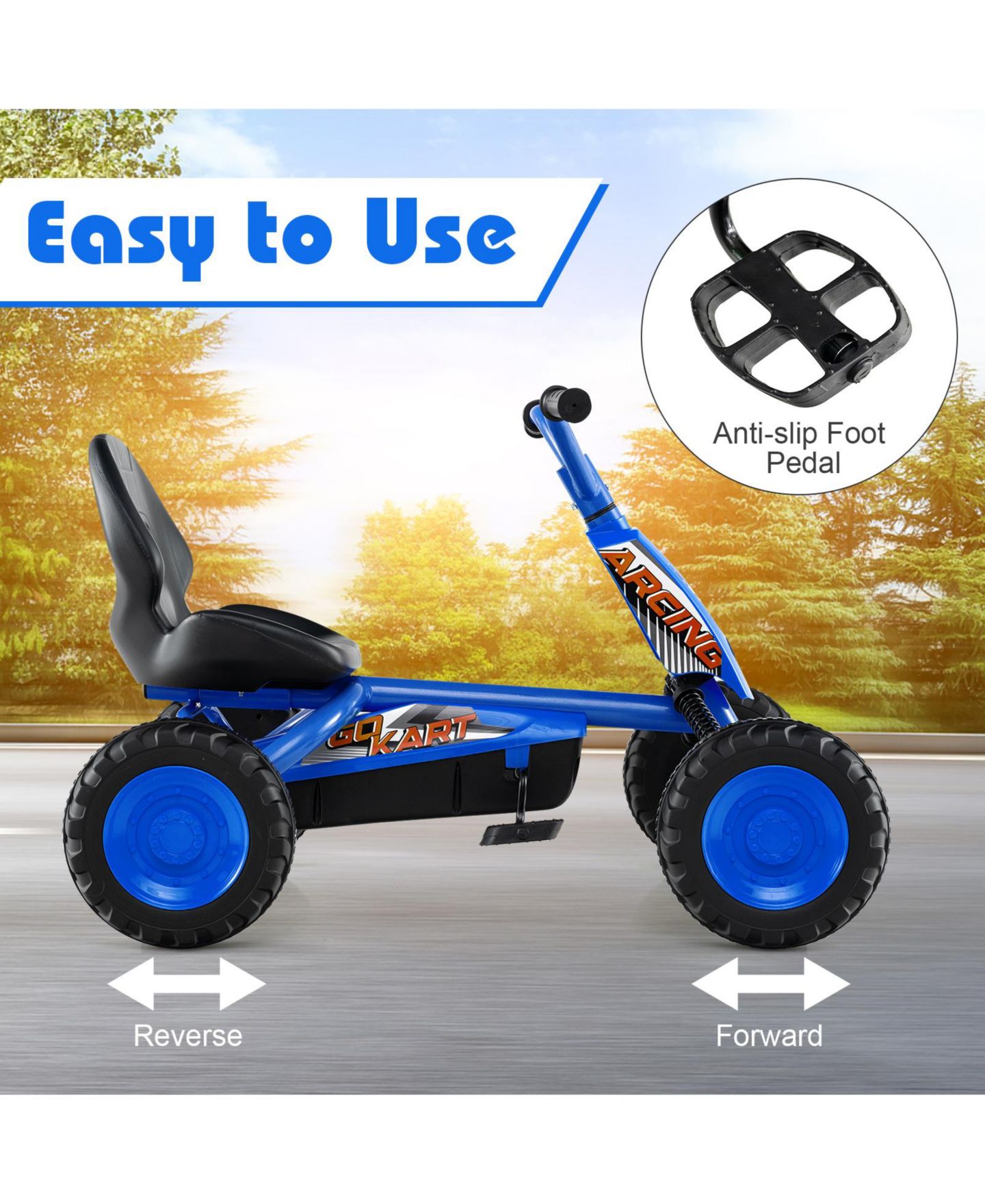 Детская игрушка Gymax Go Kart 4-Wheel Pedal Ride-On, 66 Lb. Capacity, Ages 3+, цвет: Тёмно-синий — фото 8
