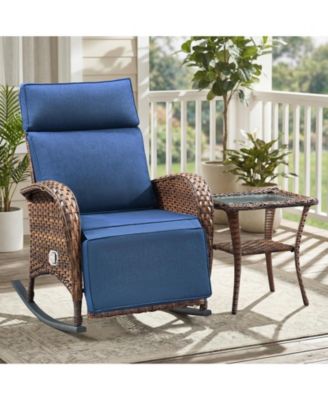 Outdoor Recliner Chair for Patio, Wicker Reclining Chair with Adjustable Backrest, Rattan Rocker Armchair with Side Table