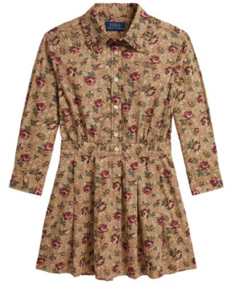 Girls' 2T-6X Floral Cotton Poplin Long-Sleeve Shirt Dress