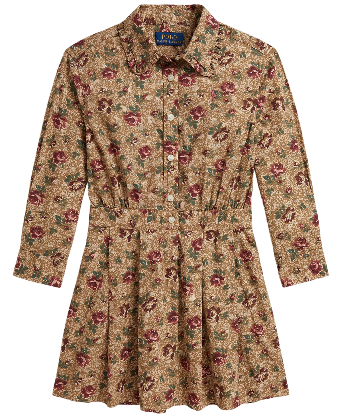 Polo Ralph Lauren Girls' 2T-6X Floral Cotton Poplin Long-Sleeve Shirt Dress