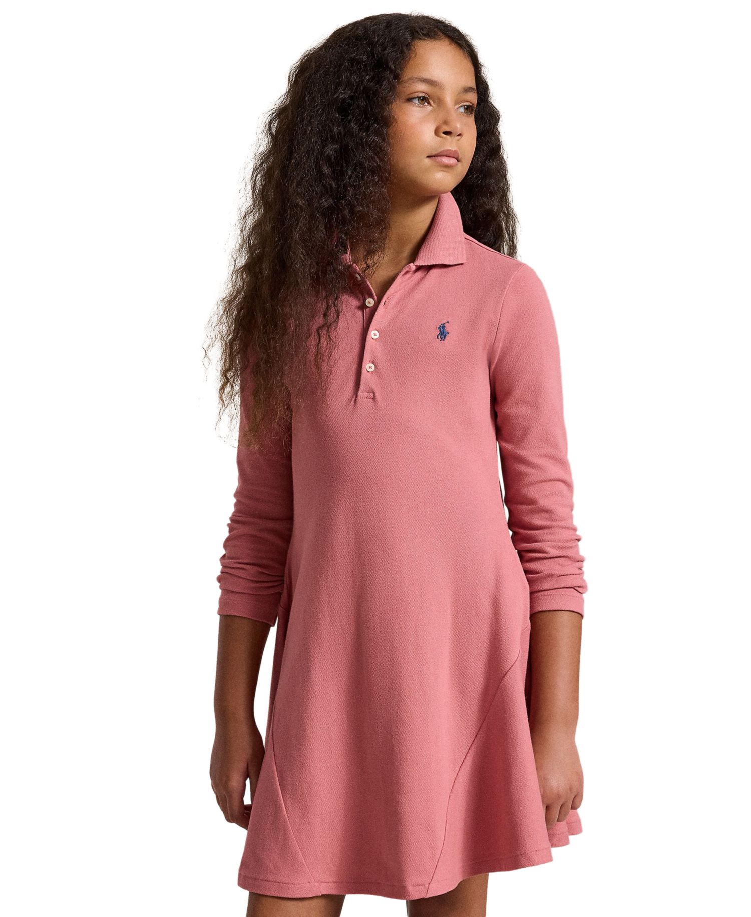 Girls' 7-16 Stretch Mesh Long-Sleeve Polo Dress