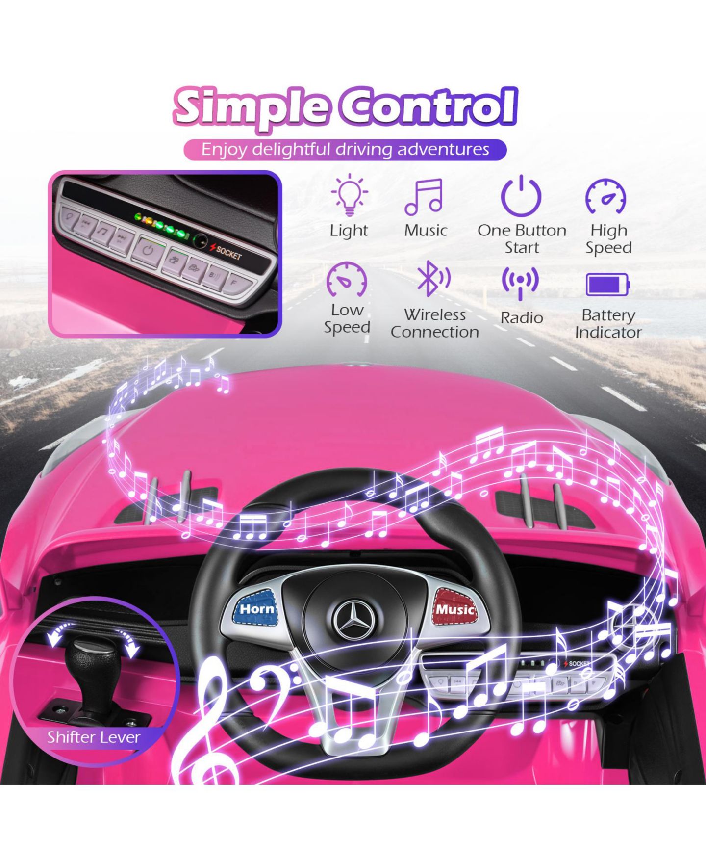 Детская игрушка Gymax Licensed Mercedes-Benz SL R231 12V Electric Remote-Control Ride-On Car, 66 lbs, Ages 3-8, цвет: Розовый — фото 6