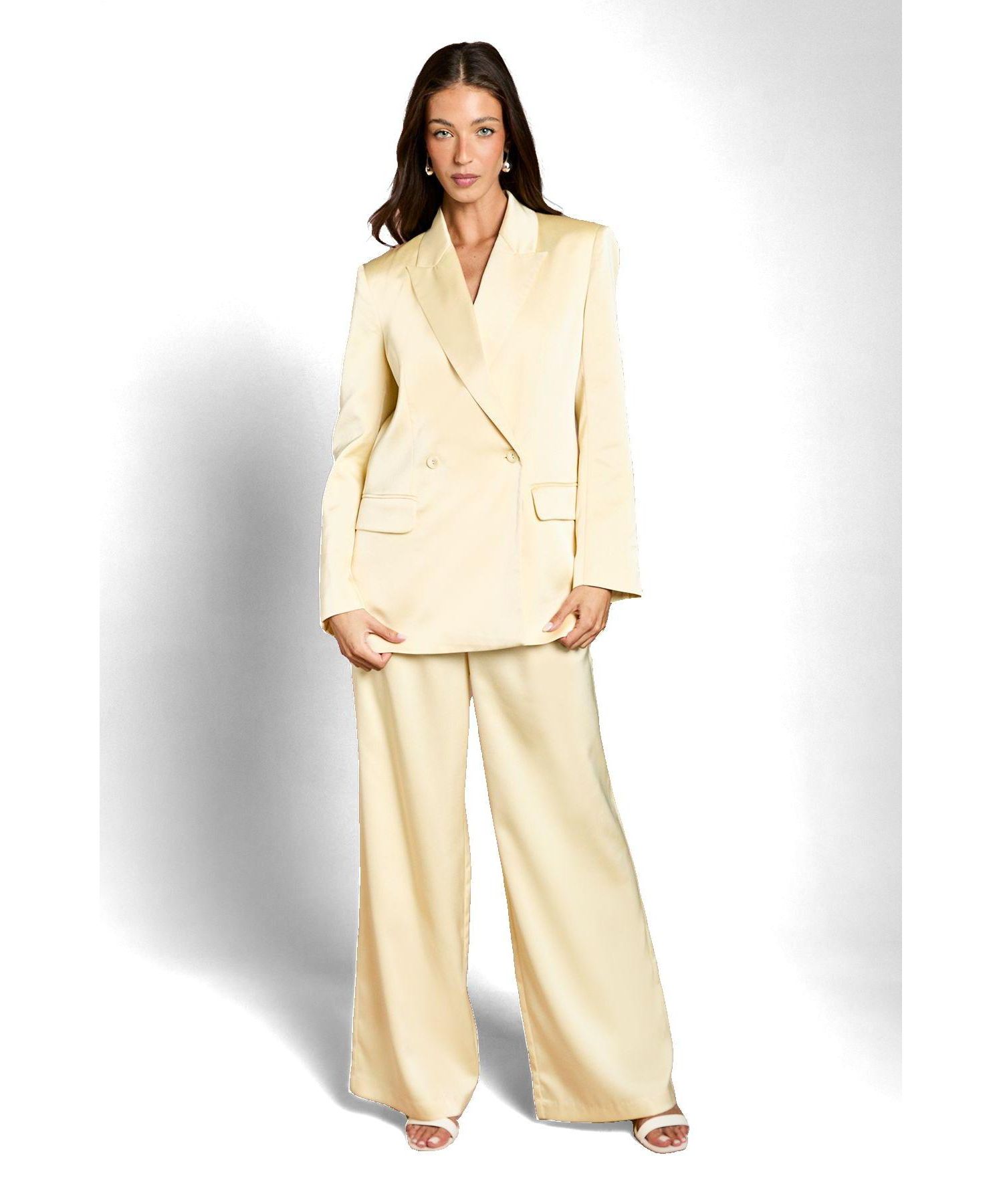 Women's Tailored Double-Breasted Satin Blazer