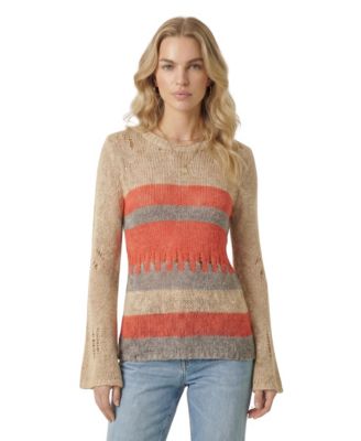 Women's Distressed Stripe Flared-Sleeve Knit Sweater