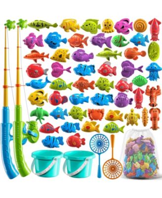 Fishing Game Pool Water Table Bathtub Toy Pole Rod Net Floating Fish Outdoor Kids