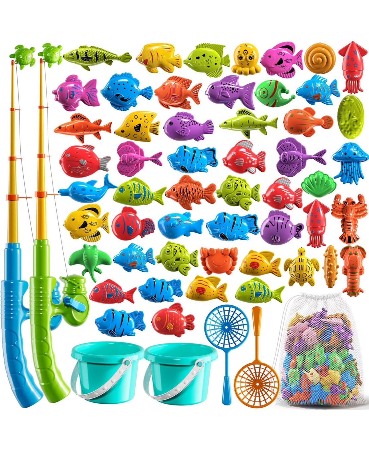 Gnuadz Fishing Game Pool Water Table Bathtub Toy Pole Rod Net Floating Fish Outdoor Kids