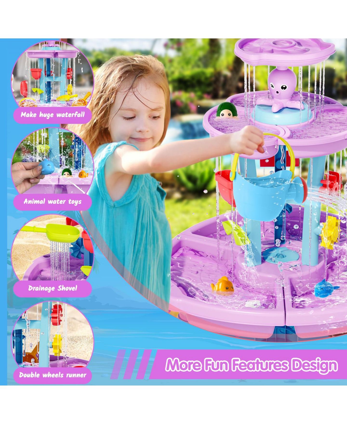 Детские игрушки GNUADZ 3-Tier Water Sand Table with Pump, 23.6" x 34.7", Ages 3+ — фото 2