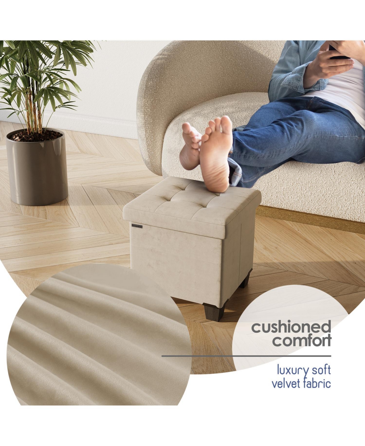 Nestl -Inch Velvet Cube Storage Ottoman with Bin