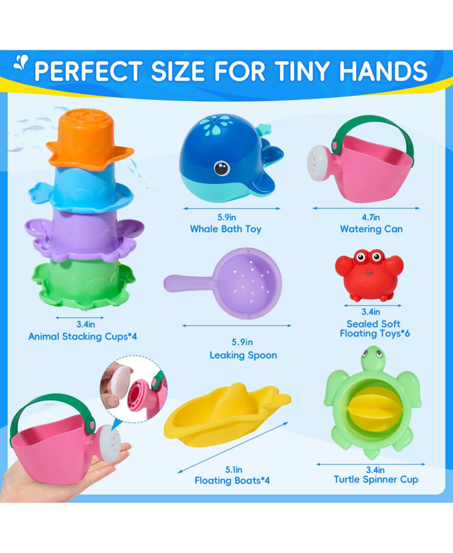 Детские игрушки GNUADZ Whale Sprayer 17-Piece Bath Toy Set, Ages 6 Months–4 Years, цвет: Разноцветный — фото 4