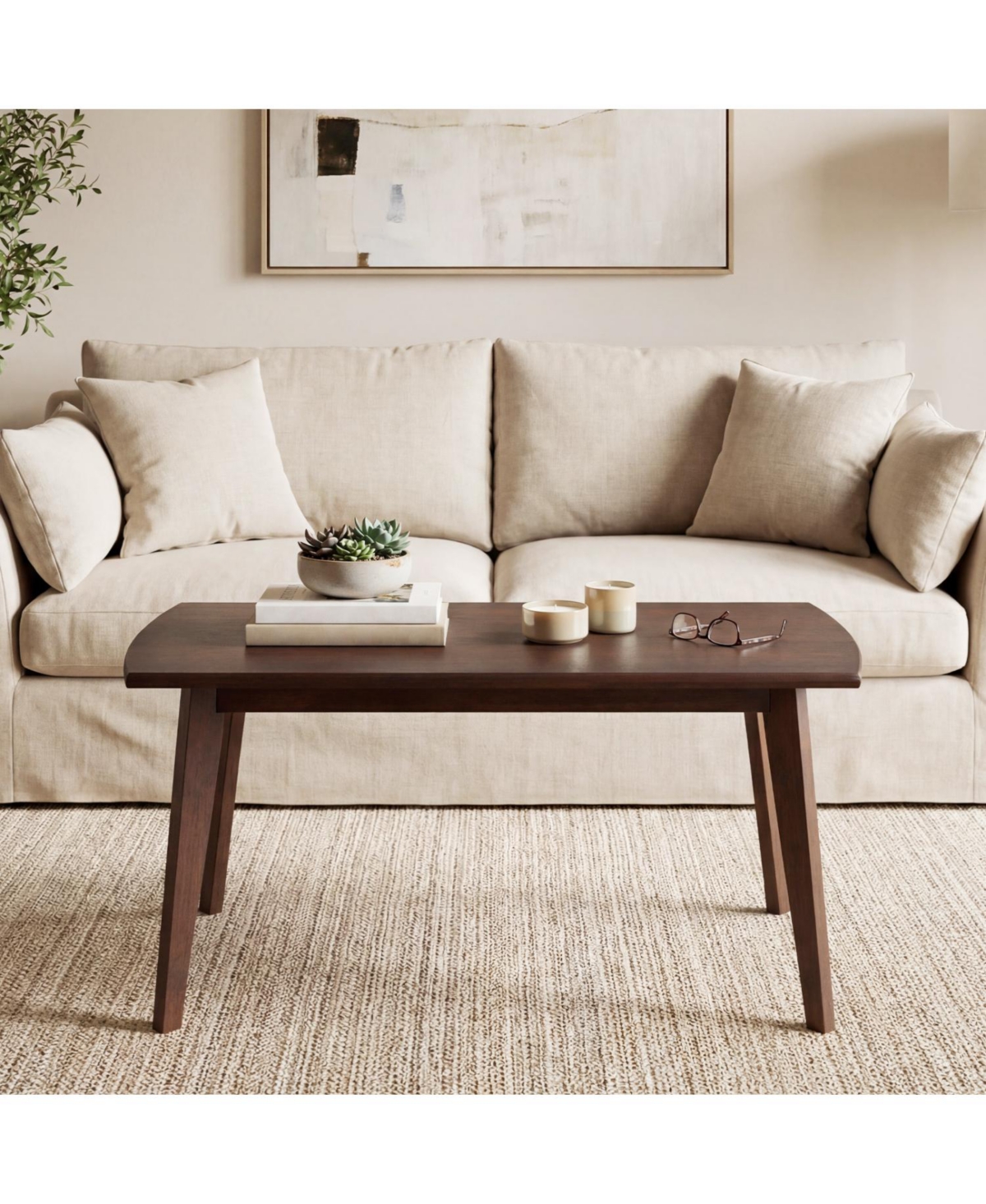 Slickblue Modern Solid Wood Coffee Table with Tapered Legs for Living Room