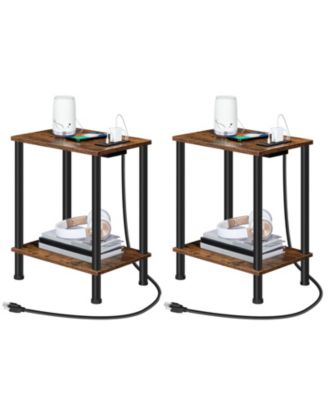 2-Piece Side Table Set with Built-In Charging Station and Storage Shelf