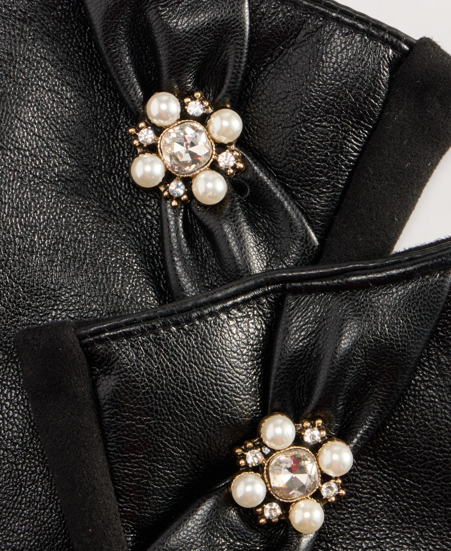 Women's Brooch Faux-Leather Gloves