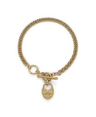 Women's Lock Heart Toggle Gold-Tone Stainless Steel Bracelet