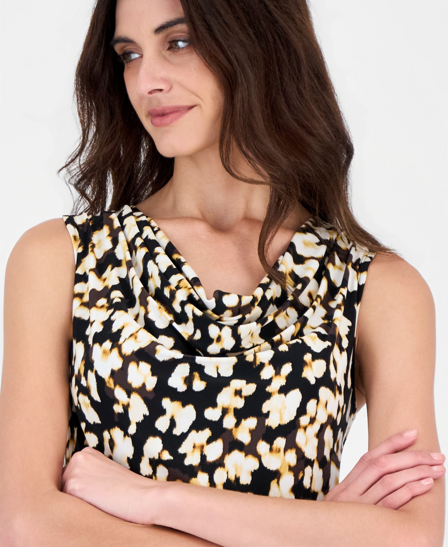 Women's Cowl Neck Jersey Knit Printed Top