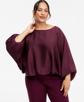 I.N.C. Plus Size Elbow Bbl Flow Raglan Short-Sleeve Wide-Neck Blouse